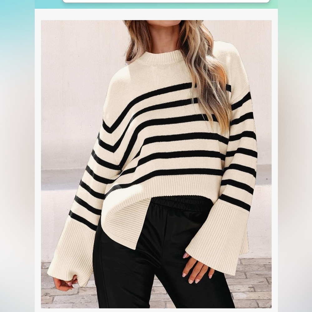 Ivory and black stripe oversized sweater